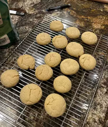 Golden Earl Grey Cookies garnished with powdered sugar, served on a ceramic plate.