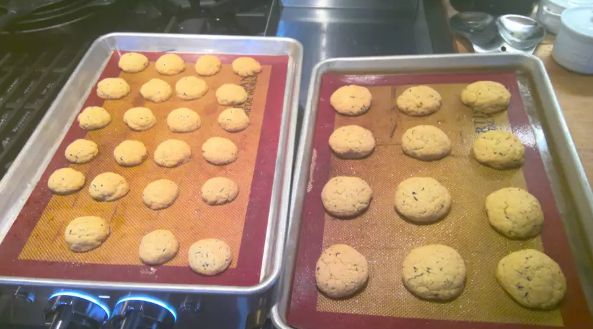 Golden Earl Grey Cookies garnished with powdered sugar, served on a ceramic plate.