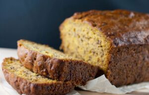 Deliciously moist Pumpkin Banana Loaf with a golden brown crust.