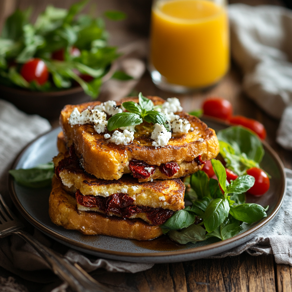 Sun-Dried Tomato and Feta Stuffed French Toast