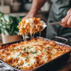 Baked Ziti Recipe with layers of tender pasta, rich marinara sauce, creamy ricotta, and melted mozzarella cheese baked to perfection.