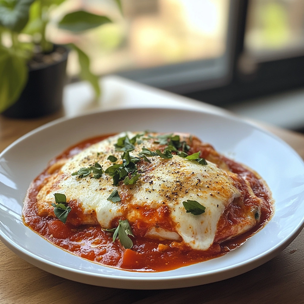 Easy Chicken Parmesan Recipe with crispy breaded chicken, melted mozzarella, and rich marinara sauce served over pasta.