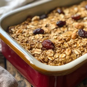 Golden Maple Oatmeal Bake with fresh fruit and maple syrup drizzle.