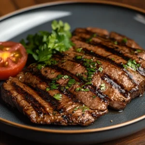 Grilled Marinated Flank Steak Recipe with tender, juicy steak slices infused with bold flavors and perfectly charred on the grill.