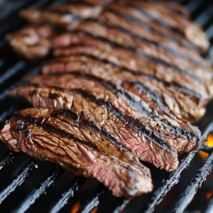 Grilled Marinated Flank Steak Recipe with tender, juicy steak slices infused with bold flavors and perfectly charred on the grill.