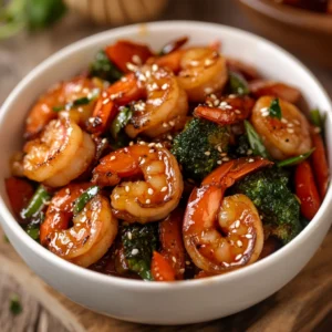 Honey Garlic Shrimp Stir-Fry Recipe featuring tender shrimp, vibrant vegetables, and a savory-sweet honey garlic sauce served fresh.