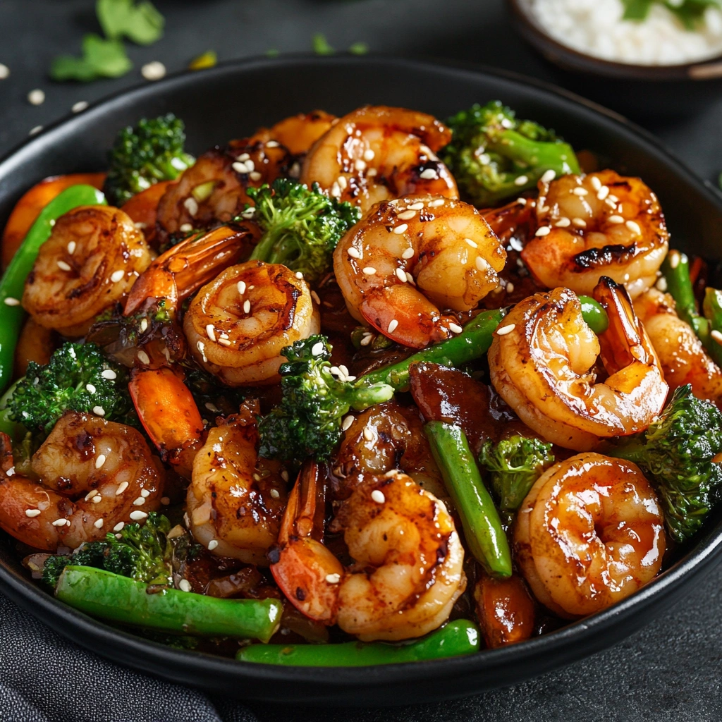 Honey Garlic Shrimp Stir-Fry Recipe featuring tender shrimp, vibrant vegetables, and a savory-sweet honey garlic sauce served fresh.