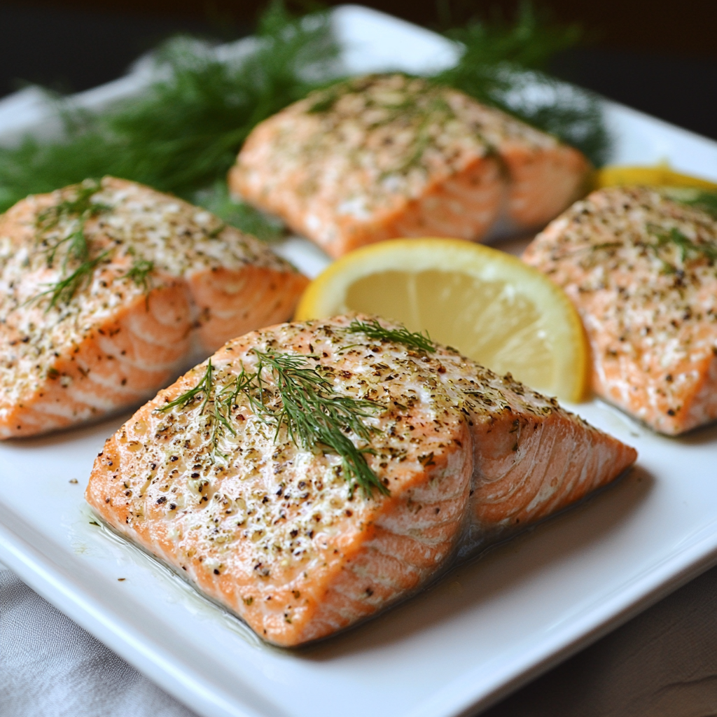 Lemon Pepper and Dill Salmon Recipe featuring tender salmon fillets seasoned with fresh dill, zesty lemon, and cracked pepper, perfectly baked.