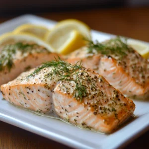 Lemon Pepper and Dill Salmon Recipe featuring tender salmon fillets seasoned with fresh dill, zesty lemon, and cracked pepper, perfectly baked.