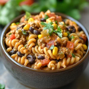 One-Pot Taco Pasta Recipe with flavorful taco-seasoned beef, creamy cheese, and tender pasta cooked together in a single pot.