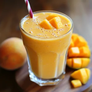 Glass of Orange-Mango Smoothie with orange slices and mint garnish.