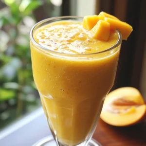 Glass of Orange-Mango Smoothie with orange slices and mint garnish.