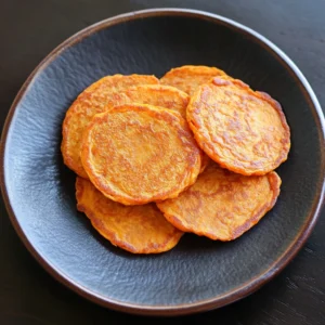 Stack of Protein-Packed Sweet Potato Pancakes with toppings like berries, yogurt, and syrup.