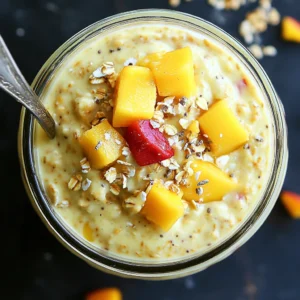 Variety of tropical breakfast recipes featuring mango, oats, and coconut.