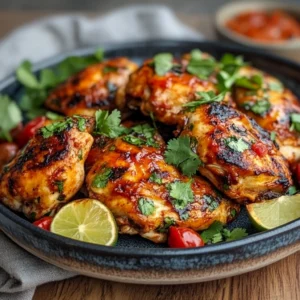 Harissa chicken with couscous and herbs, a North African-inspired spicy dish.